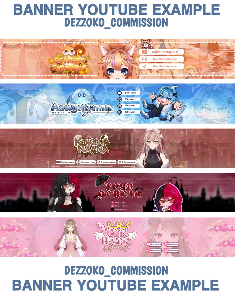 dezzokoyoezaro's tweet photo. HALLO MENTION BUAT VTUBER!! disini dezzoko ada open commission, buat banner YouTube harga nya cuma IDR 5K gimana? dengan desain seperti ini udah oke atau enggak? jual segitu biar banyak yang beli 😁 kalau ada yang tertarik DM aku #VTuberUprising #banner #YouTube https://t.co/BrR8hzhpjb