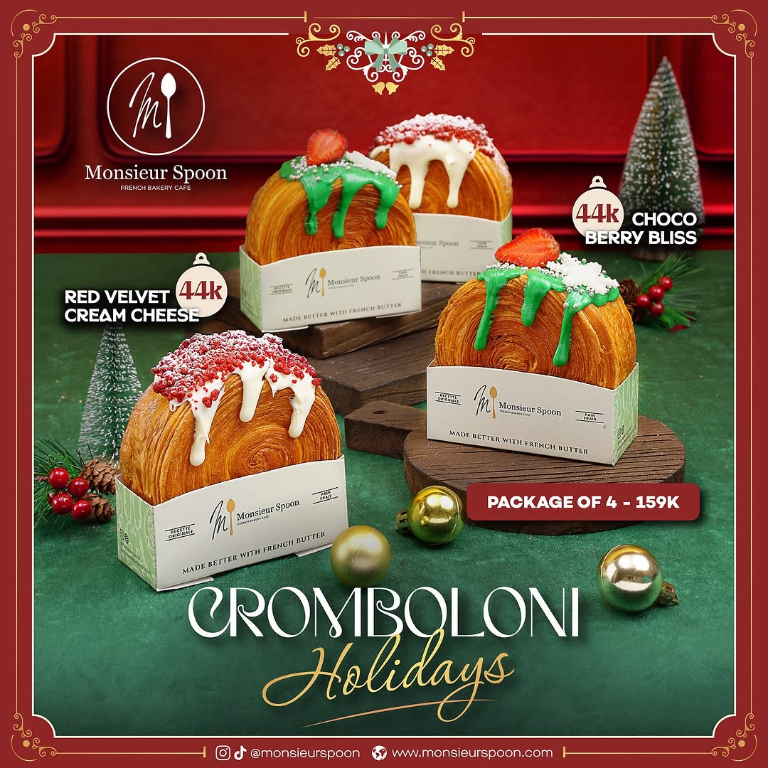 PondokIndahMall's tweet photo. So in love with these special Crombolonis of the month: Choco Berry Bliss and Red Velvet Cream Cheese. Who can resist this exquisite flavor? 😍🤩
Enjoy a special package of 4 for only IDR 159.000*
*T&C applied
#MonsieurSpoon #tastegoodfeelgood #PIM #PIMRumahKedua #RumahKedua https://t.co/TZK7NM4H8C