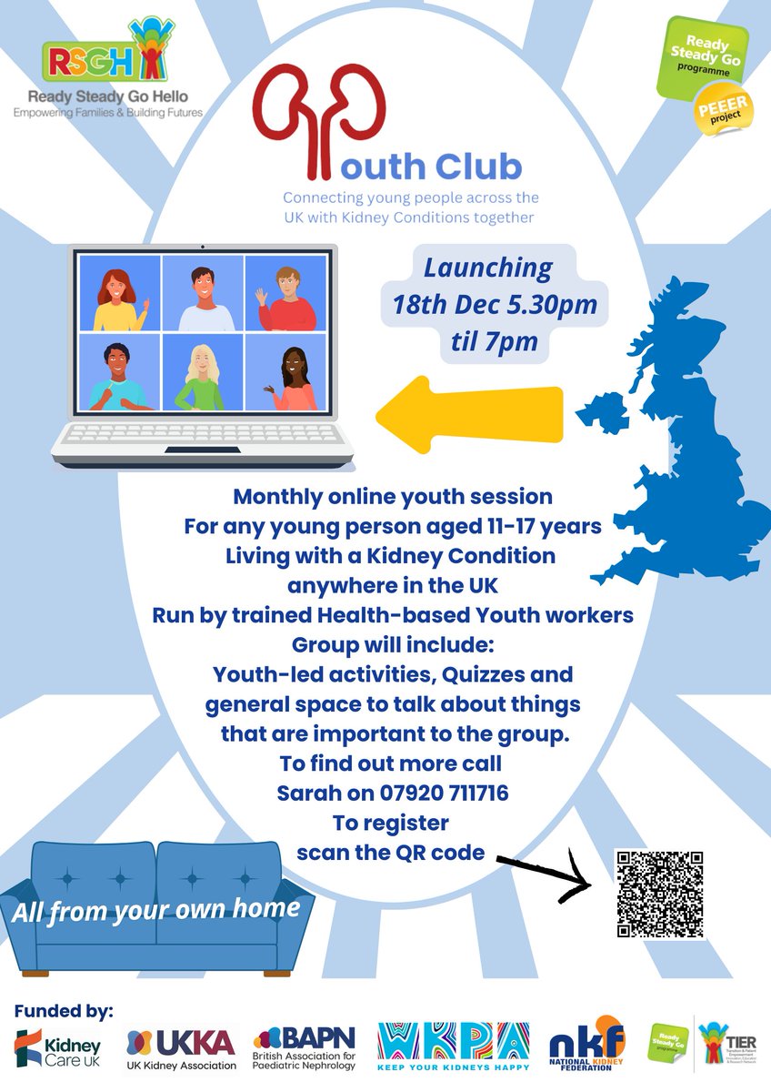 1/3 With thanks to funding support from a number of Renal organisations across the UK, the Ready, Steady, Go, Hello Charity are able to offer an opportunity for young people living with a kidney condition, aged 11-17 years old (up to day before 18th birthday).