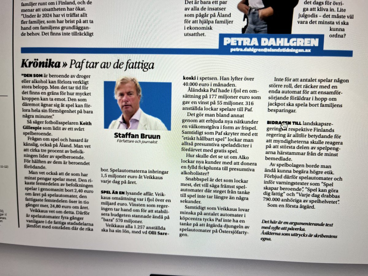 De fattigaste drabbas mest av Veikkaus och Paf:s spel. Förbjud enarmade banditer, föreslår jag i dagens krönika i Ålandstidningen.