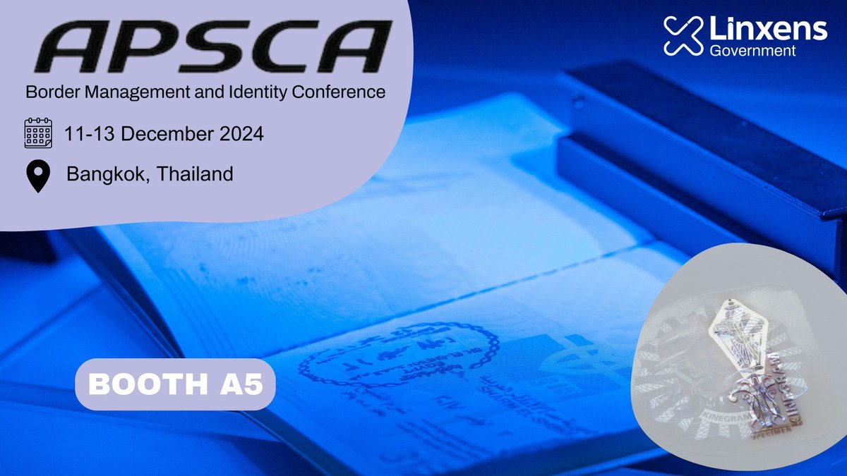 1 Day to Go!

Join us at the APSCA Border Management &amp; Identity Conference in Bangkok, Dec 11-13!

📍 Booth A5: Discover our cutting-edge solutions to secure and protect ID documents.

Let’s connect and shape the future of secure identity.
See you tomorrow!
#APSCA2024 #SecureID