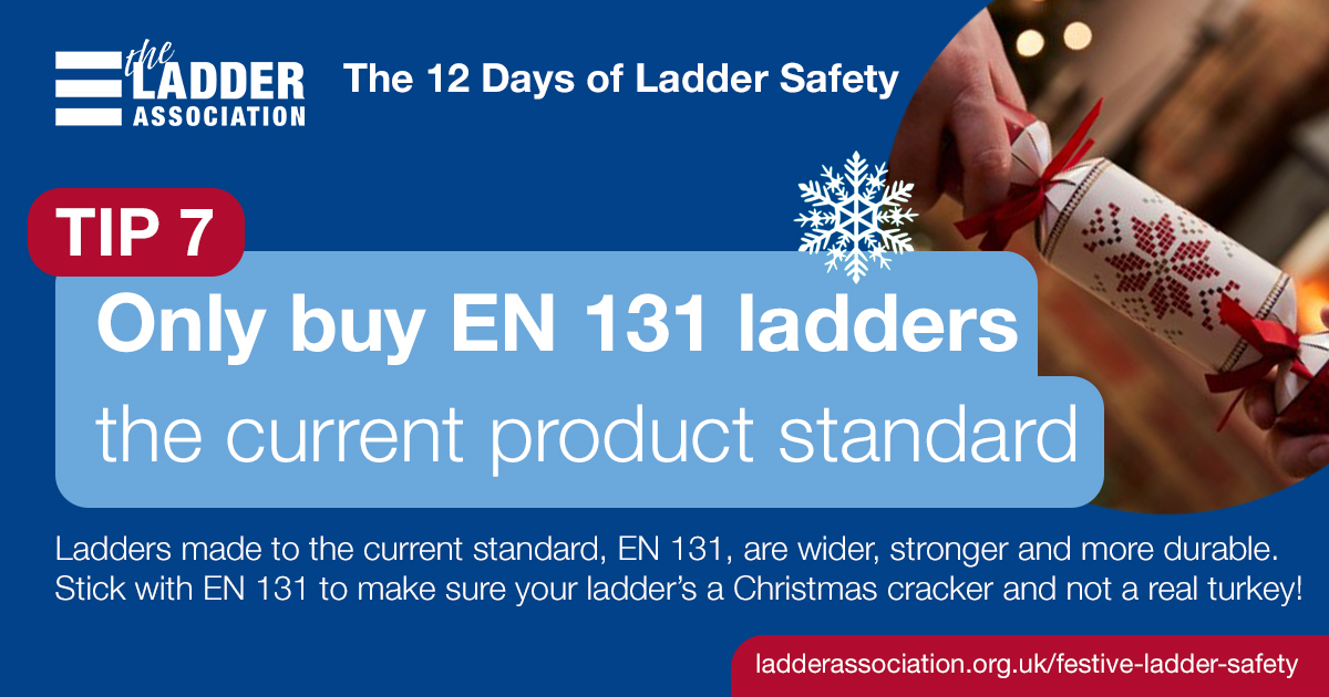 📣 Tip 7 of 12 - Only buy EN 131 ladders (the current product standard)!
This festive season we’re reminding you to take extra care when buying ladders online with our ‘12 Days of Ladder Safety’ top tips! Here’s our advice: ecs.page.link/VX15L 
#festiveladdersafety