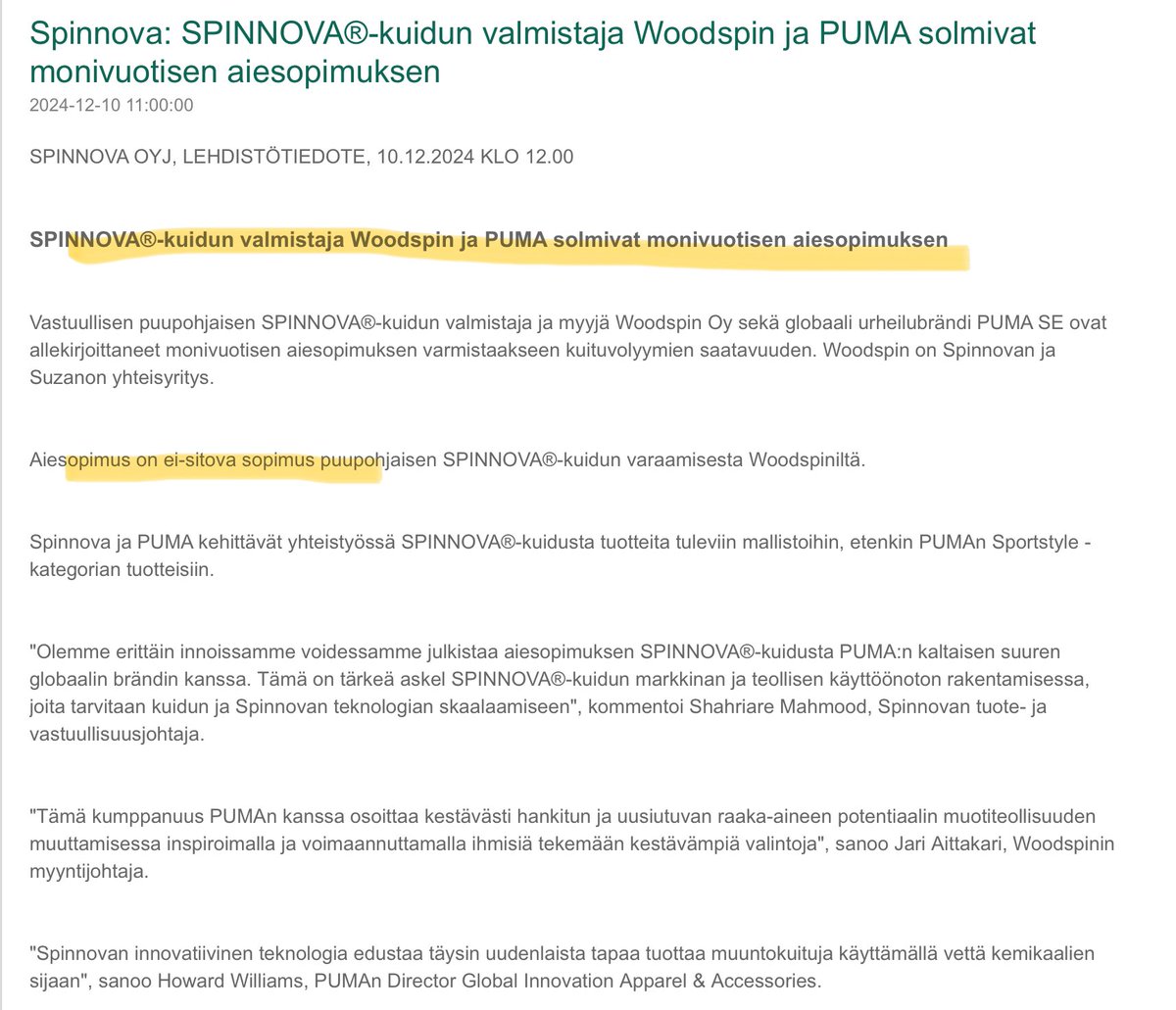 zijoittaja's tweet photo. #Spinnova ja #Puma aiesoppari.
Hyvää, että on monivuotinen.
Huonoa, ei ole sitova.
📈 +9% nyt. https://t.co/fAMueQlYvA