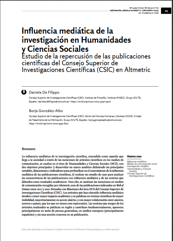 Bibtntcsic's tweet photo. Influencia mediática de la investigación en Humanidades y  Ciencias Sociales  Estudio de la repercusión de las publicaciones científicas del CSIC en Altmetric 
Por Daniela De Filippo y Borja González-Albo @BorjaGAM 
https://t.co/UPtT9Vxjj8 https://t.co/JJovNOTzQE