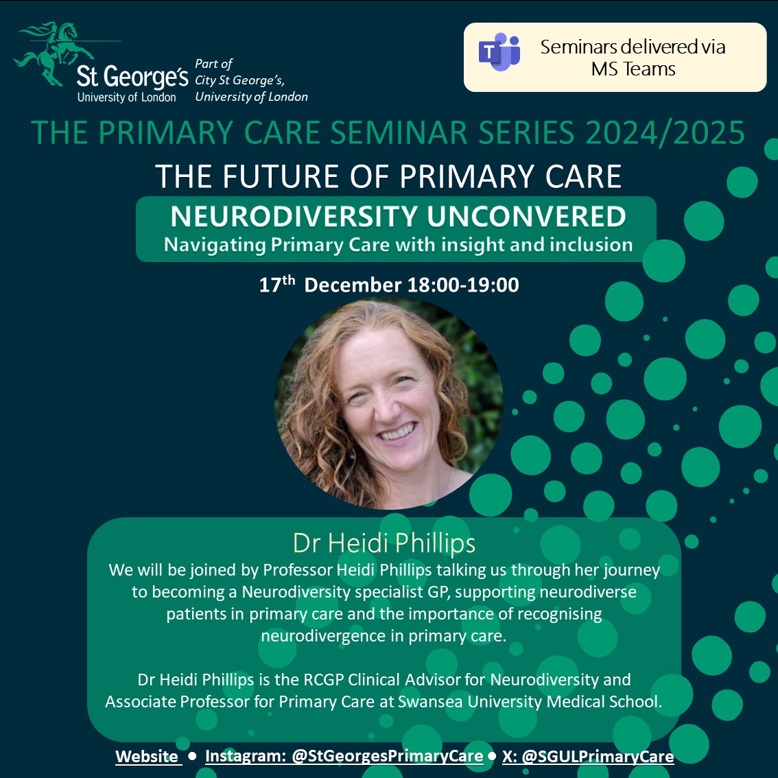 CityStGeorgesPrimaryCare (@sgulprimarycare) on Twitter photo Join us next Tuesday 17th December 18.00-19.00. We are delighted to be joined by <a href="/drheidiphillips/">Heidi Phillips🏴</a>, Neurodevelopmental Specialist GP. Find out more sgul.ac.uk/events/the-fut… Join us next Tuesday 17th December 18.00-19.00. We are delighted to be joined by <a href="/drheidiphillips/">Heidi Phillips🏴</a>, Neurodevelopmental Specialist GP. Find out more sgul.ac.uk/events/the-fut…