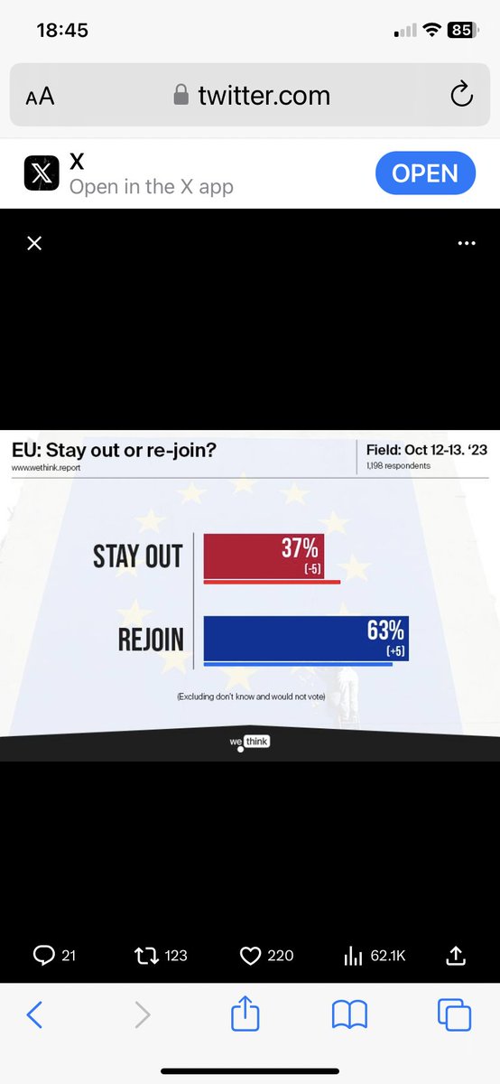 So latest polls show 63% want to rejoin EU. If we do rejoin the EU - can any leave voters tell me which tangible benefit of Brexit they will miss the most. Just answer the question, no non sequiturs or questioning the basis of the question. Thanks