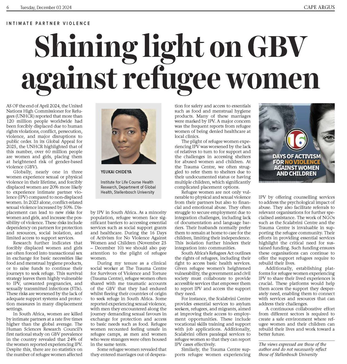 In her opinion piece published by the <a href="/TheCapeArgus/">Cape Argus</a> to commemorate the 16 Days of Activism against Gender-based Violence, our <a href="/yeukai001/">yeukai chideya</a> sheds light on the experiences of refugee women in South Africa. pressreader.com/south-africa/c…