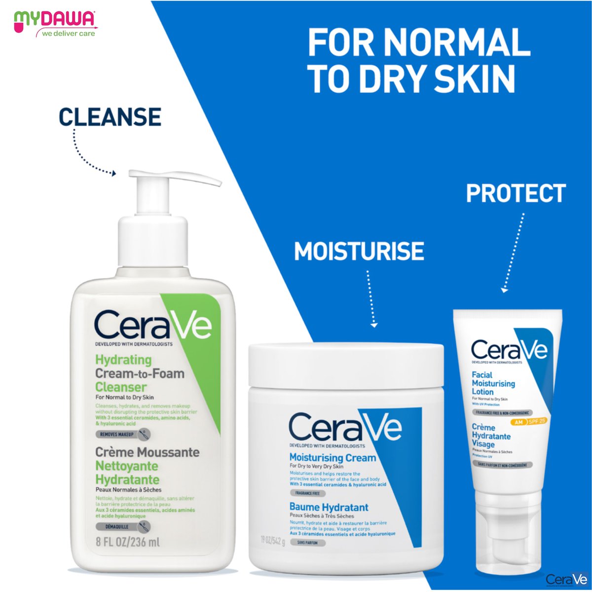 MyDawaApp's tweet image. ✨ Achieve healthy, glowing skin with a simple, effective routine! 💧
Shop dermatologist-approved CeraVe products now at MYDAWA and restore your skin’s barrier. 🛒

#CeraVeKE 
#SimpleRoutine 
#DrySkinCare
#WeDeliverCare