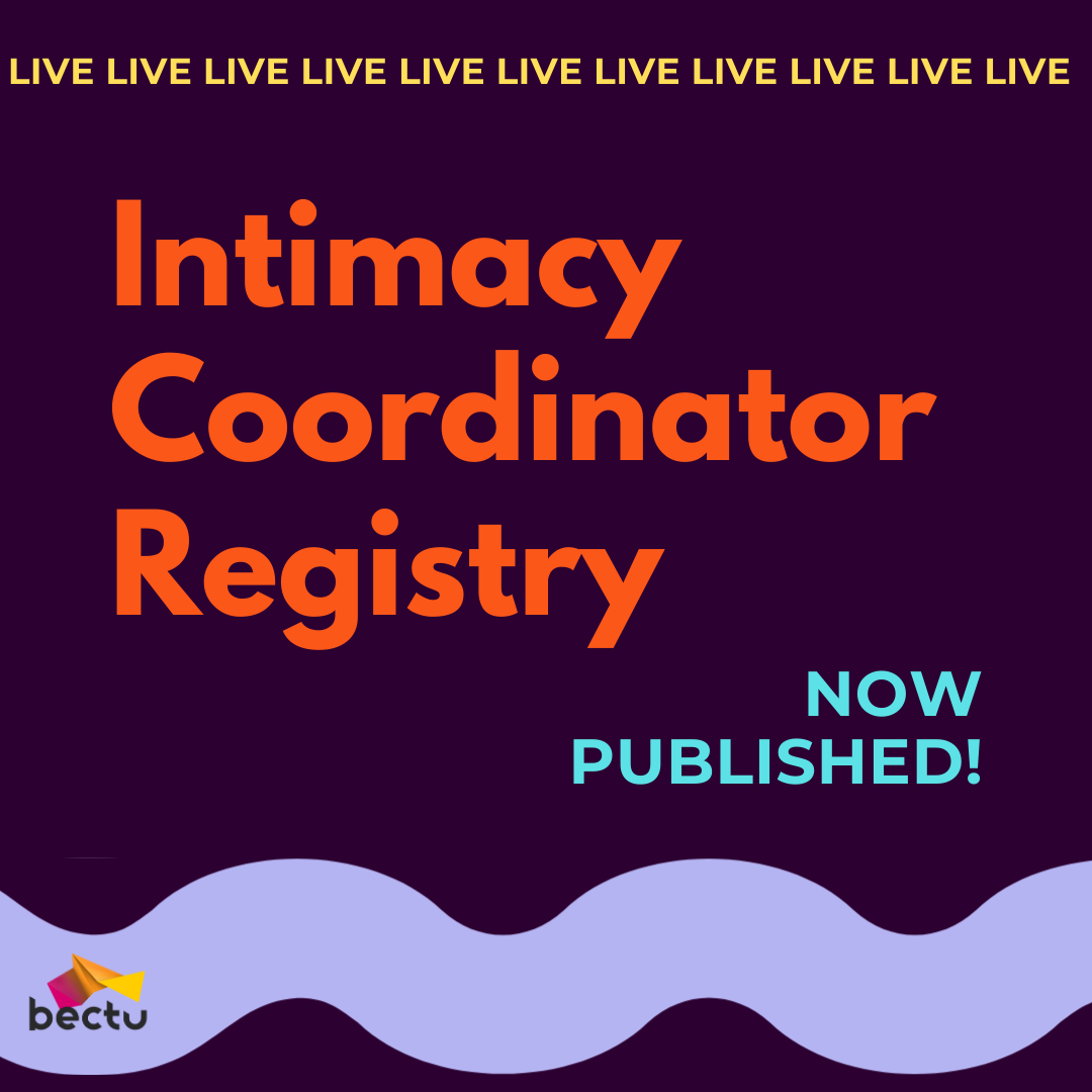 bectu's tweet photo. The intimacy coordinator registry is now live.

The registry provides a list of intimacy coordinators working in the screen industry in the UK and Ireland who have requisite experience, training and skillsets. https://t.co/x7hCaR1Rcn