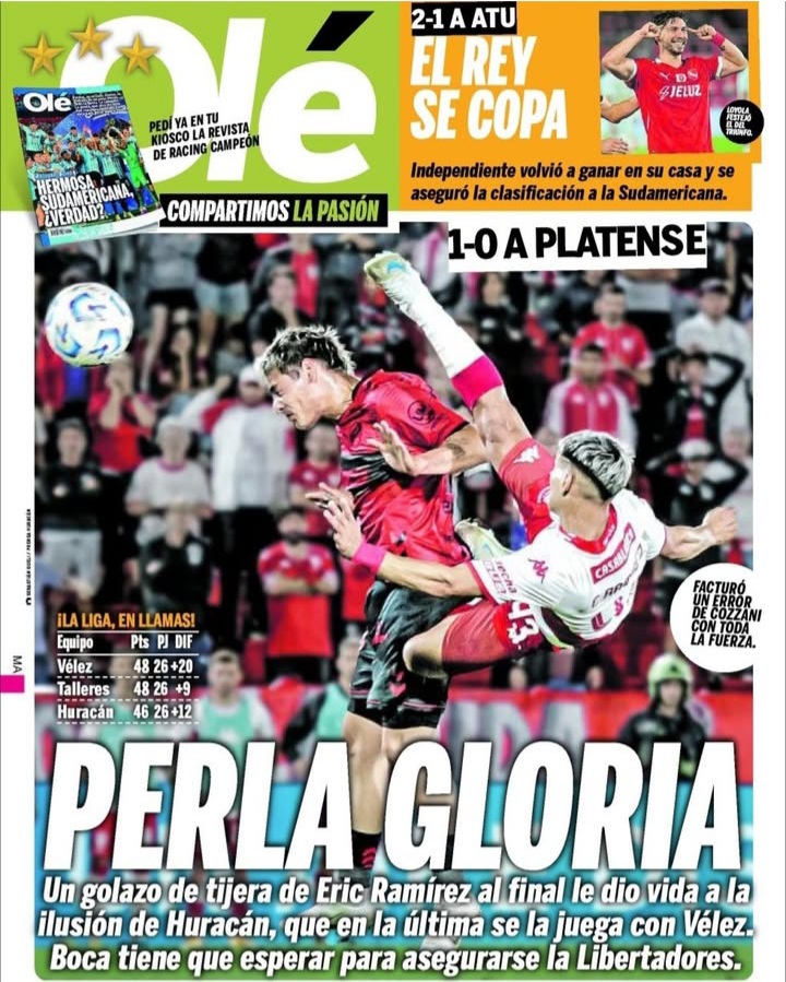 #Huracán Hermosa mañana Quemeros!
Tapa de <a href="/DiarioOle/">Diario Olé</a> 
#VamosGlobo 🎈💪♥️
