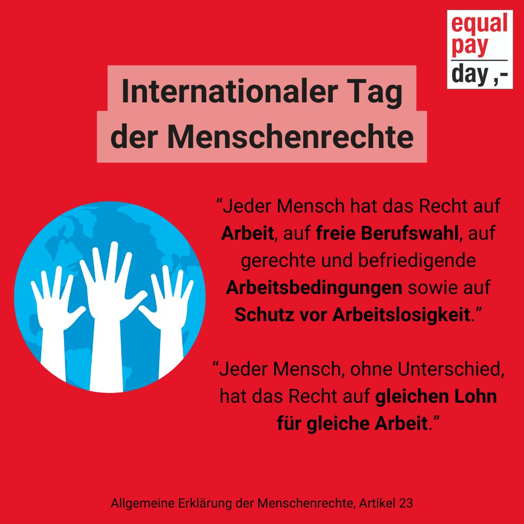 Heute ist der internationale Tag der Menschenrechte!🌎 Die Allgemeine Erklärung der Menschenrechte wurde 1948 von den Vereinten Nationen beschlossen und definiert Rechte, die allen Menschen von Geburt an uneingeschränkt zustehen. #EqualPay #EqualPayDay #EPD25