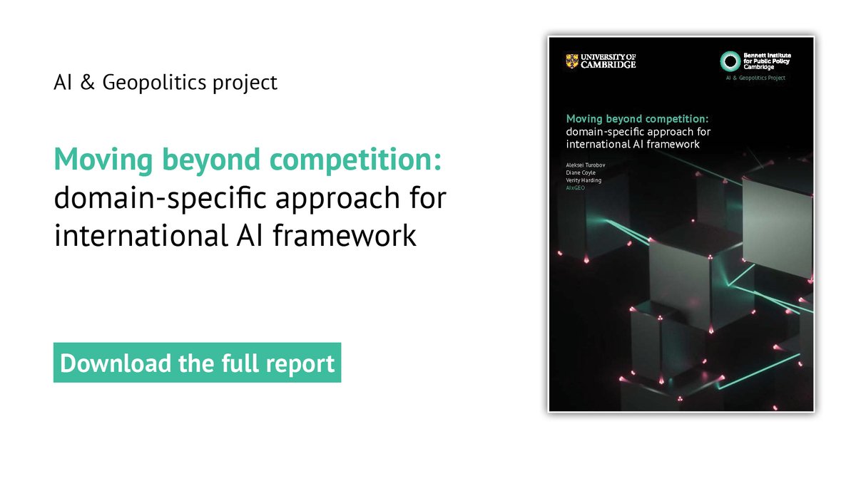 BennettInst's tweet photo. Our new AIXGEO report—Moving Beyond Competition—explores emerging opportunities for international cooperation in AI.
@AlTurobov, @DianeCoyle1859 &amp; @verityharding  argue that smaller-scale collaborations in specific AI domains could result in real progress.
https://t.co/kSNcIWRQSW https://t.co/18L3LZoA9o