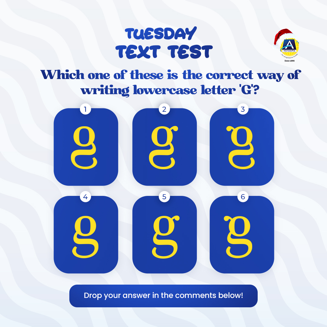 accessiblepl's tweet photo. Which one of these do you think is the correct way of writing the lowercase letter 'G'? 🤔

Drop your answer in the comments below! 👇

Let’s see who’s got the sharpest eye for detail!👀

#Letters #Aphabets #Trivial #TuesdayTest #Comment #Education #Books #Accessiblepublishers https://t.co/N59kY6TBXc