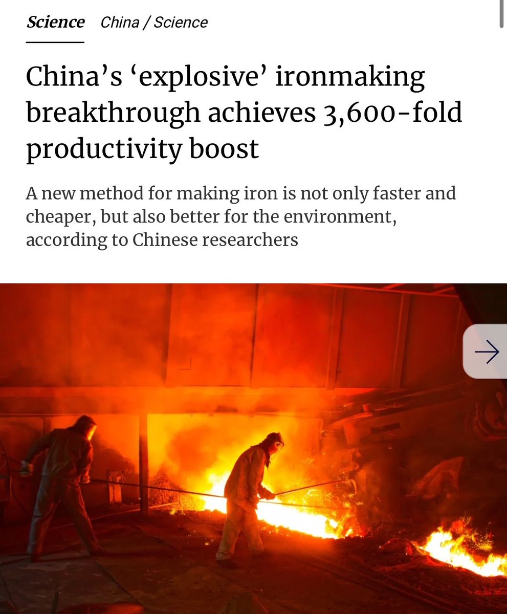 Christ!

China already produces 54% of the world's steel but that's about to rise even further with this method. 

They cut down iron production time from 6 hours to 6 seconds!

Crucially, this means they are no longer reliant on high-yield iron ore, often imported from
