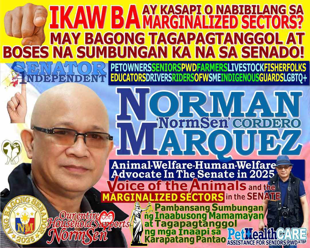 NormSen AWAITS 2025
A-nimal W-elfare A-dvocate I-n T-he S-enate in 2025
Voice of the Animals and the Marginalized Sectors in the Senate 
Pambansang Sumbungan ng Inaabusong Hayop
Tagapagtanggol ng Responsableng Pet Owners
bit.ly/NormSenGoverna…