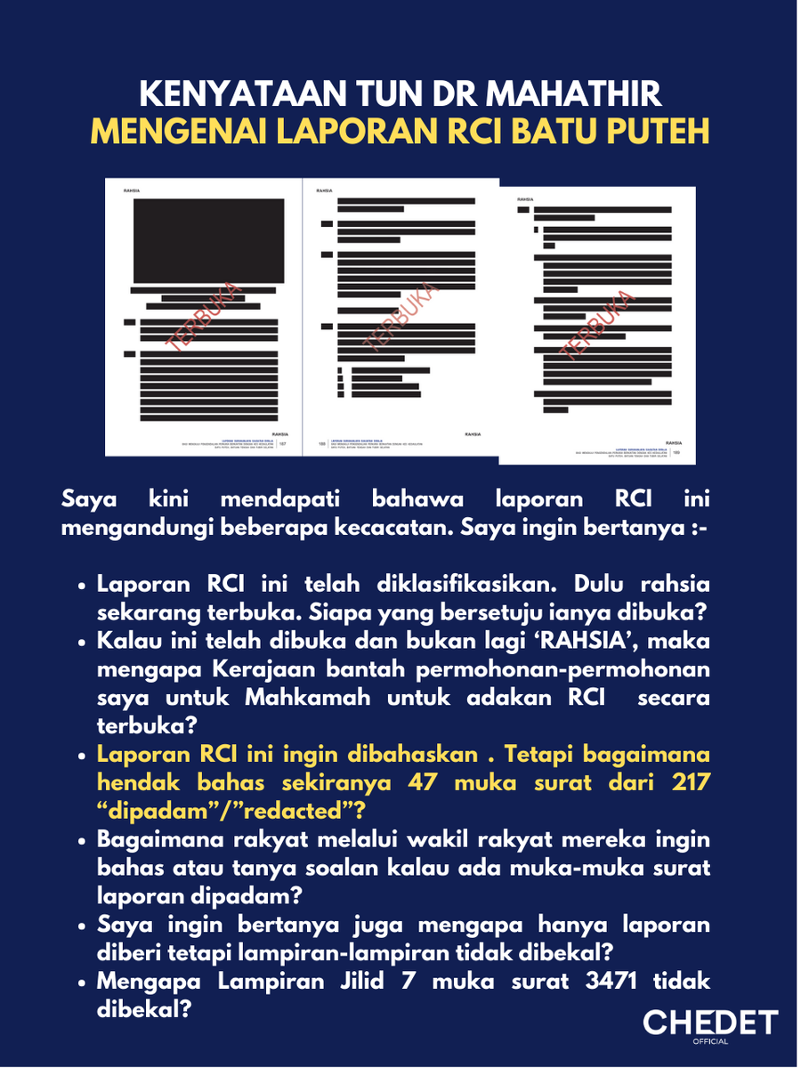 chedetofficial's tweet photo. Kenyataan penuh Tun Dr Mahathir bin Mohamad pada 10 Disember 2024 mengenai Laporan Suruhanjaya DiRaja berkenaan Pulau Batu Puteh boleh didapati di pautan berikut :- https://t.co/cn8EhjIDYY https://t.co/fZHKuqlaM4