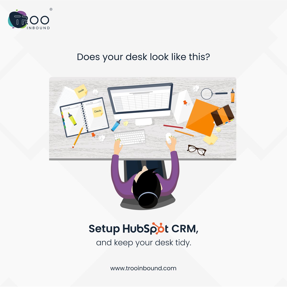 trooinbound's tweet image. Say goodbye to messy desks and hello to seamless workflows! 

With TRooInbound&apos;s HubSpot CRM setup services, you can organize your clients, leads, and tasks all in one place. 

#HubSpotCRM #HubSpot #CRM #HubSpotPartner #India #HubSpotMarketing #Marketing #TRooInbound