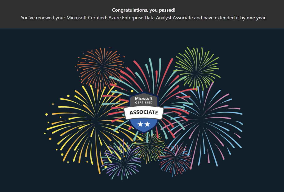 Another certification renewed.

#Azure #DataAnalyst