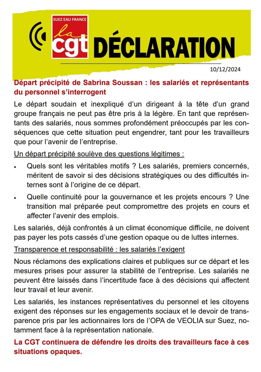 Départ de Sabrina Soussan
<a href="/afpfr/">Agence France-Presse</a> 
💦cgt-suez-eau-france.fr