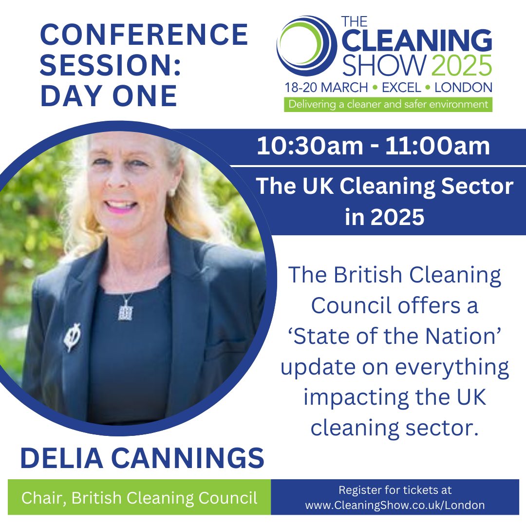 The Cleaning Show (@thecleaningshow) on Twitter photo Join Delia Cannings for a 'State of the Nation' update on everything impacting the UK cleaning sector at #TheLondonCleaningShow25
Ā š
Day One | š 10:30am - 11:00am.Ā
Donāt miss itāregister now at bit.ly/4f3EAfT
<a href="/BritishCleaning/">The British Cleaning Council</a> Join Delia Cannings for a 'State of the Nation' update on everything impacting the UK cleaning sector at #TheLondonCleaningShow25
Ā š
Day One | š 10:30am - 11:00am.Ā
Donāt miss itāregister now at bit.ly/4f3EAfT
<a href="/BritishCleaning/">The British Cleaning Council</a>