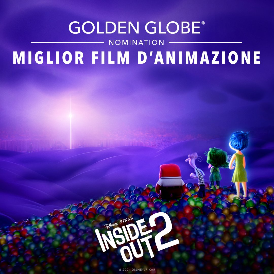 Congratulazioni al cast e alla troupe di #InsideOut2 per la loro nomination ai Golden Globe come miglior film d'animazione e come miglior successo al box office. 💛🧡❤️💙💚💜🩷🩵💟👏