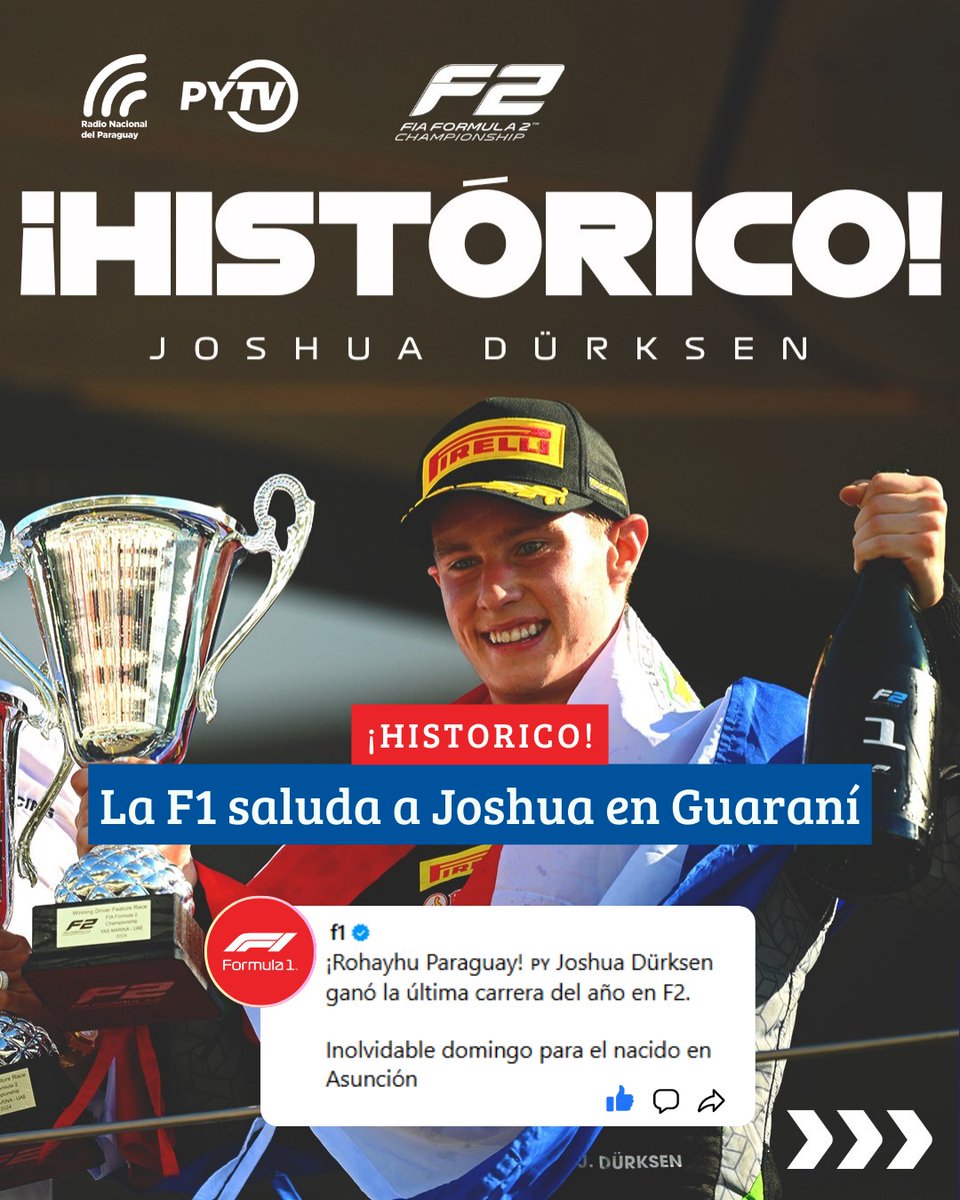 ParaguayTVHD's tweet photo. El guaraní llegó a la 🏁🏎️ Fórmula 1, con el saludo a @JoshuaDuerksen1  por su gran año en la F2 https://t.co/Pw6EutVfKR