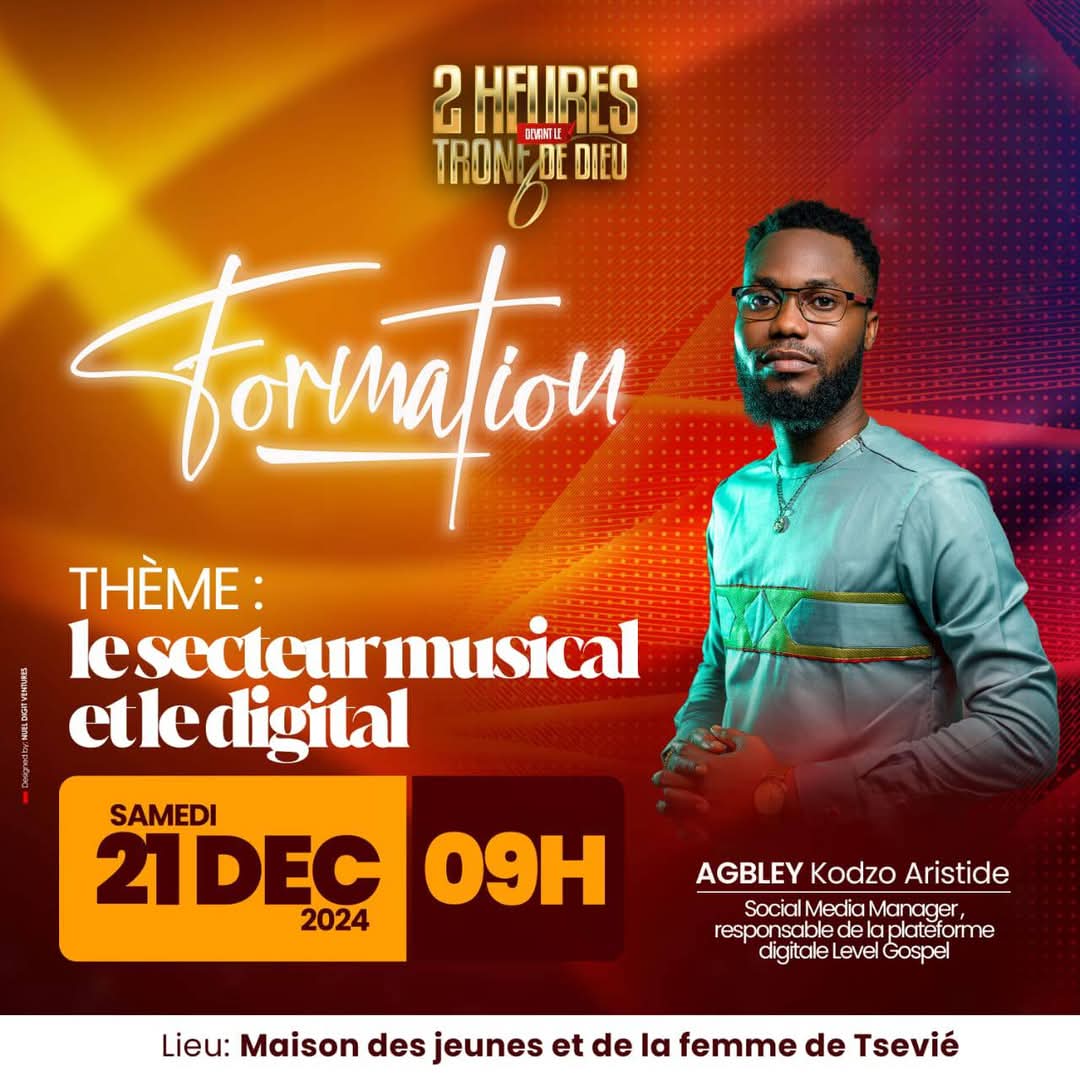 Cette formation pratique sur "Le secteur musical et le numérique" le 21 décembre 2024 à Tsevié, vous apprendra à promouvoir, monétiser et gérer une carrière musicale via les outils numériques. Je lance cet appel aux artistes de faire le déplacement massif. 

#Digital #Togo