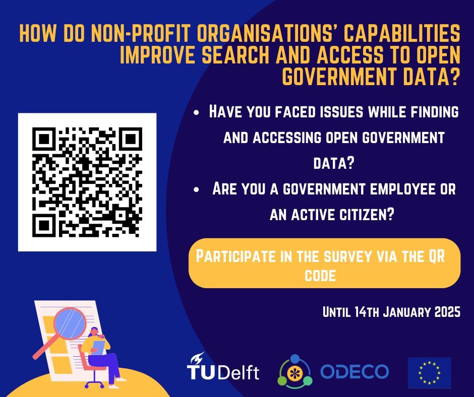 OKFN's tweet image. 🤔 Have you faced issues while finding and accessing #opengovernment data? Are you a government employee or an active citizen? 

✍🏽 Take the survey below and, like us, collaborate with @LP_work's PhD research at @odeco_etn / @tudelft. 

👉🏾 tudelft.fra1.qualtrics.com/jfe/form/SV_5h…