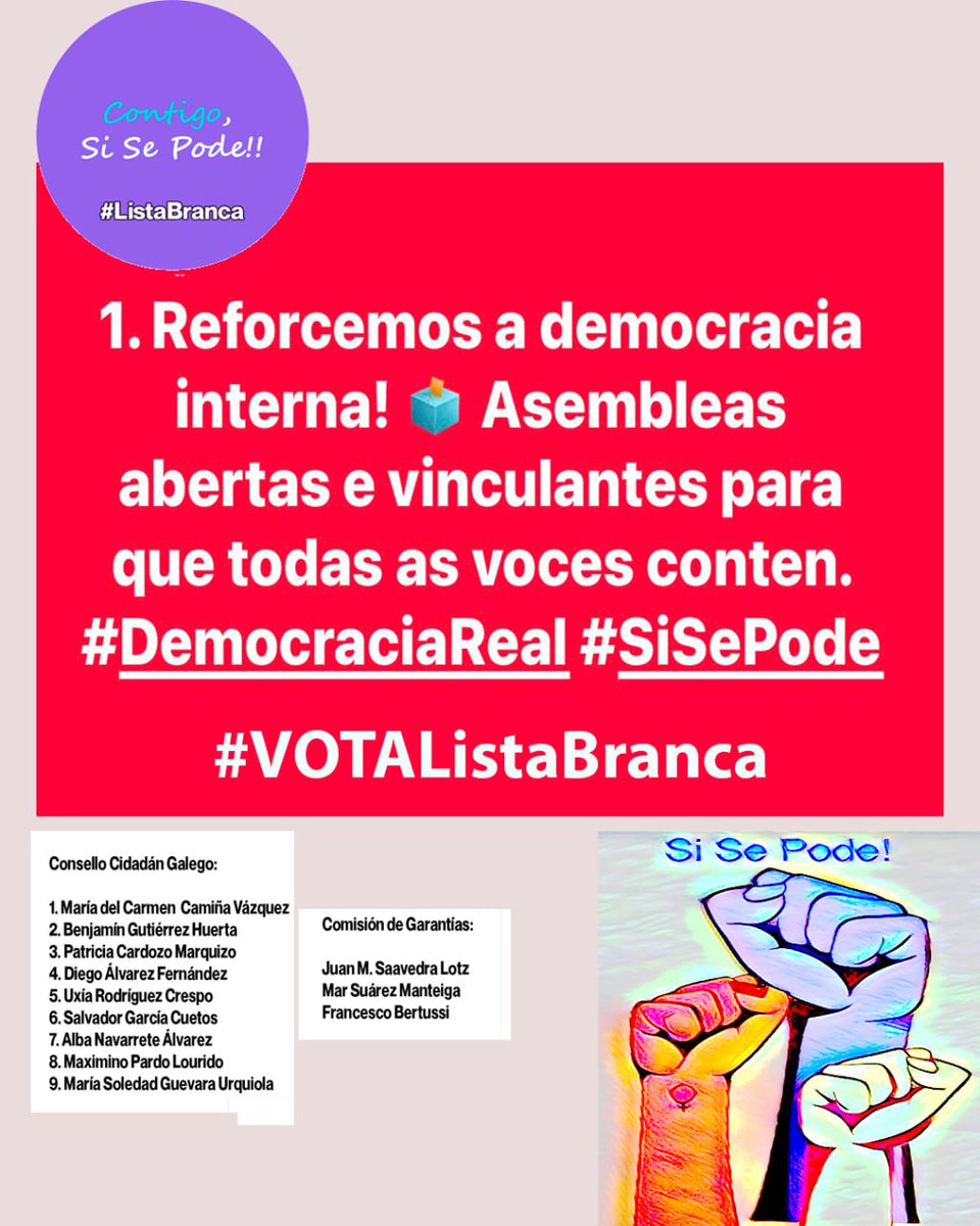 DINGO40378066's tweet photo. Elecciones al Consejo Ciudadano de Podemos Galicia.
#ListaBranca
#ContigoSiSePode https://t.co/6HzG3V2FHf