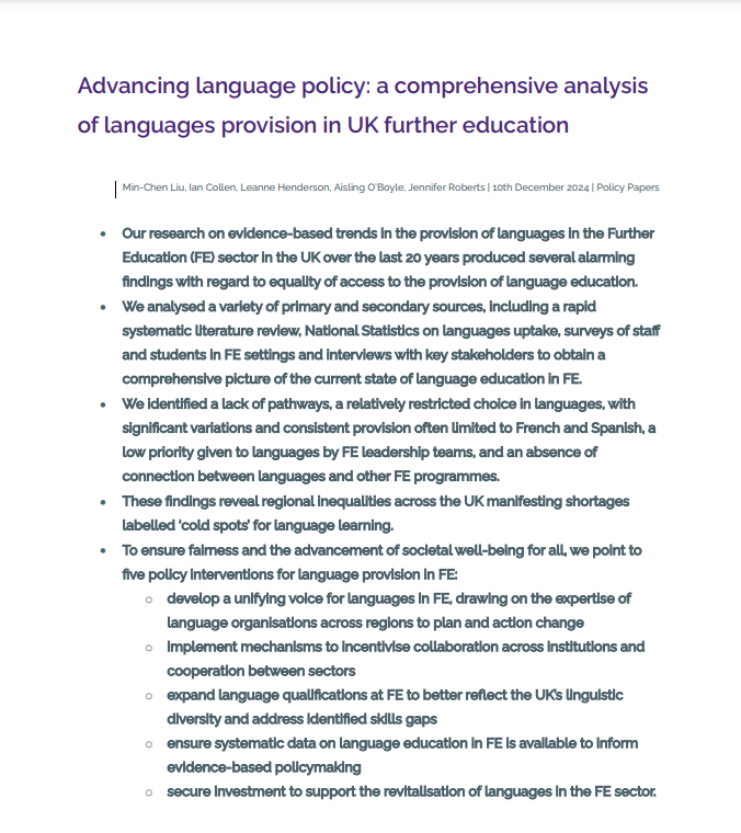 LSPjournal's tweet photo. 📚 How can we secure the future of language learning in UK Further Education (FE)?
A new paper by Min-Chen Liu et al.  analyses the challenges and offers bold policy solutions to address gaps in access, funding, and leadership. 🧵👇https://t.co/TvpfaNS2a8 @DrIanCollen https://t.co/h4kUHIJhui