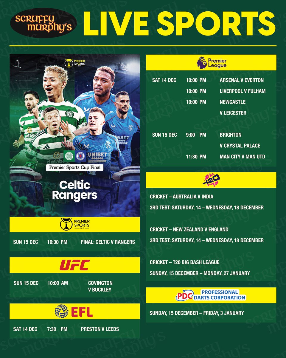 Live sports schedule this week
Happy Hour 🕒 3PM-7PM 🕙 11PM-CLOSE