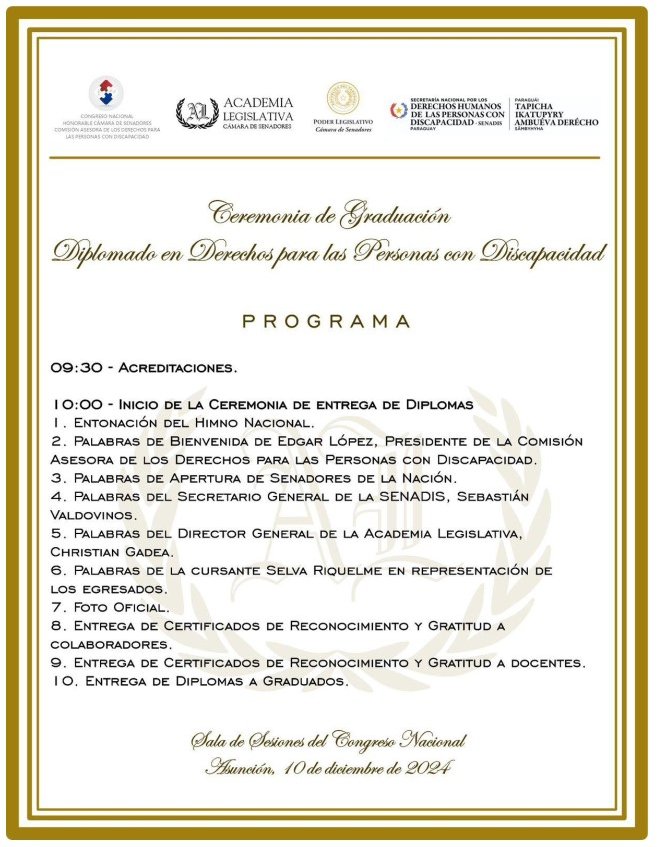 Ceremonia de Graduación

➡️Diplomado en Derechos Humanos para las Personas con Discapacidad 1° Edición.

Organiza la Academia Legislativa y la Comisión de Derechos para las Personas con Discapacidad.

<a href="/compcdsenadopy/">Comisión Personas con Discapacidad Senado Py</a> <a href="/AcademiaHCS/">Academia Legislativa</a>