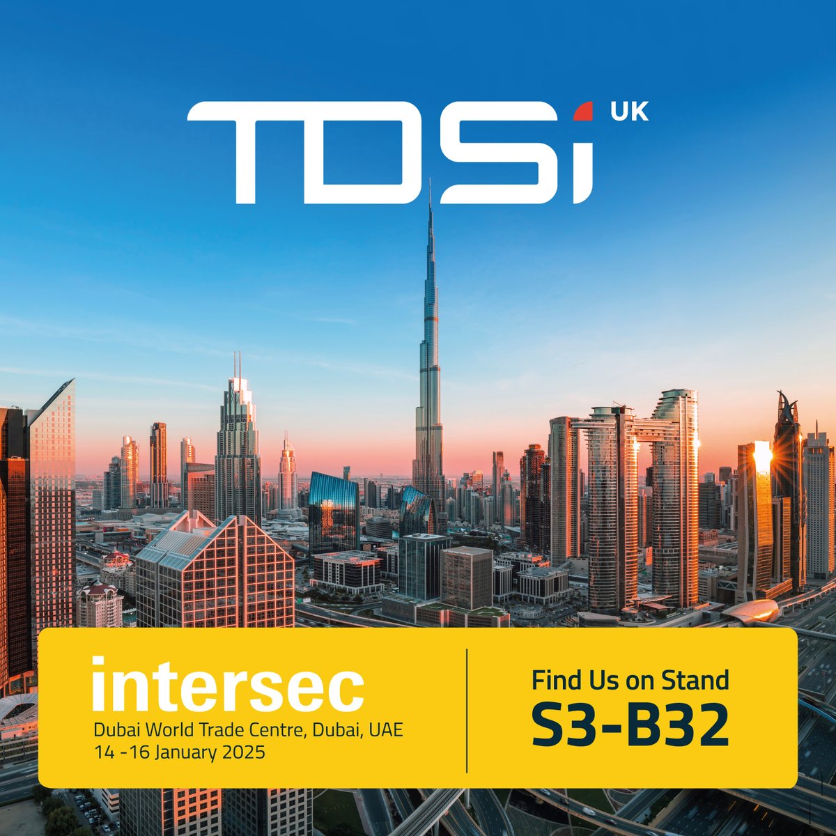 TDSi are excited to be exhibiting at <a href="/IntersecExpo/">Intersec</a>, Dubai in January. 

⏩ Intersec 2025
⚡ <a href="/TDSi_Access/">TDSi</a> , <a href="/HarperChalice/">Harper Chalice Group</a>, <a href="/FranckPrysm/">Prysm Software UK</a>, <a href="/hirschsecure/">Hirsch</a>
✅ Stand S3-B32
📅 14 - 16 January 2025
📍 World Trade Centre, Dubai

Find out more on our website.

🔗 tdsi.co.uk/news/tdsi-will…