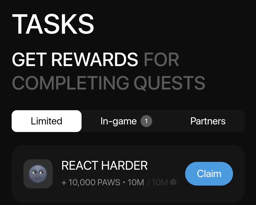 🐾 FCFS 10k $PAWS UPDATE  🚨 

➡ Complete fast :t.me/PAWSOG_bot/PAW…

📉 Limited Addition  👀

<a href="/PawsUpCult/">PAWS CULT</a> #PAWS #Airdrop #update #crypto #market #viralpost #viral2024