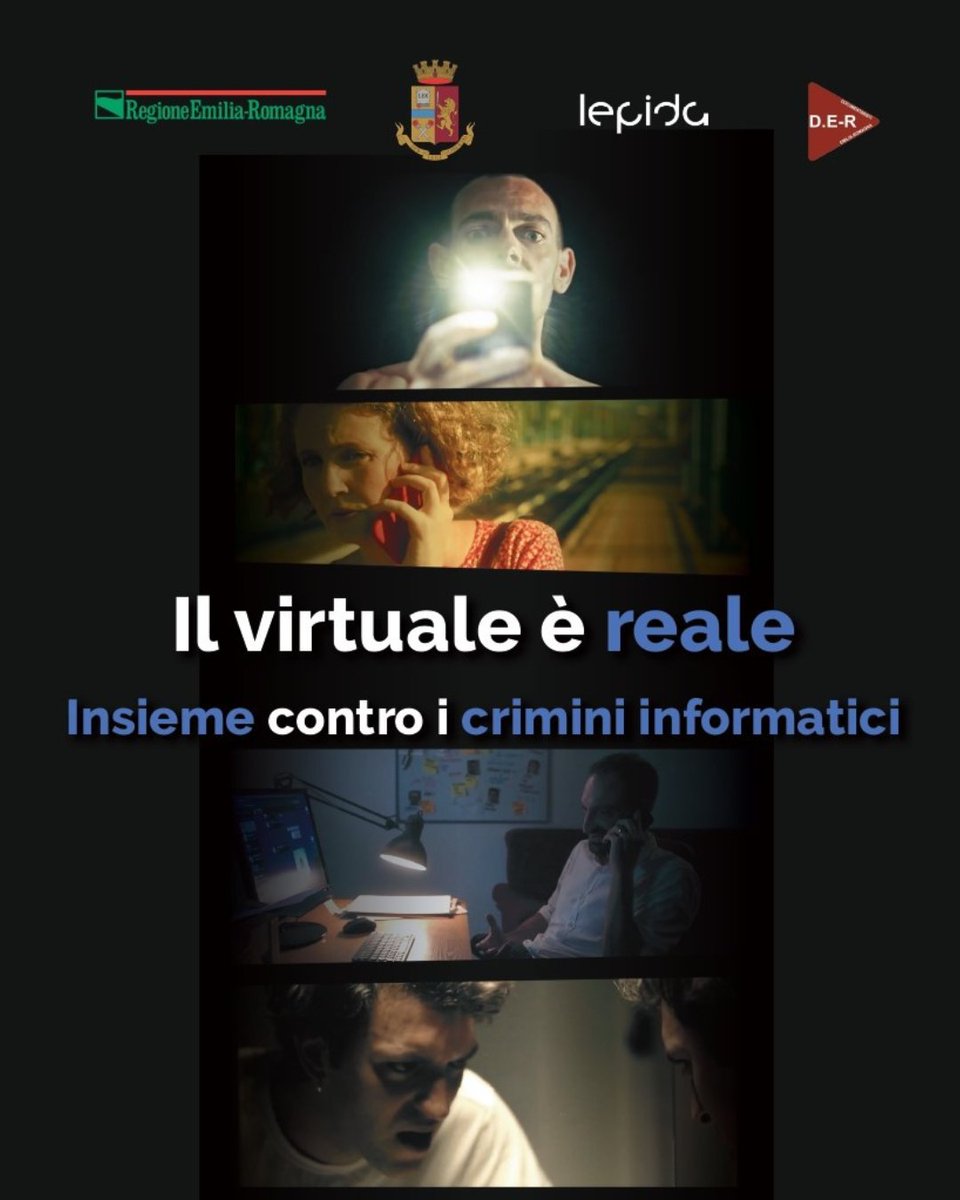RegioneER's tweet photo. #Sicurezza. Crimini informatici, il virtuale è reale: #RegioneER #EmiliaRomagna e @poliziadistato presentano quattro #cortometraggi realizzati da giovani registi per informare cittadine e cittadini sui meccanismi dei più comuni reati online. La #notizia 👉 https://t.co/sxCxVbhuB6 https://t.co/3zjkoeqKel