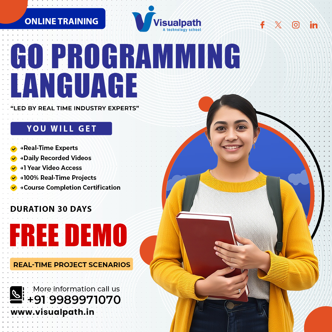 harikrishn87010's tweet image. @VisualpathPro is one of the best #Golangtraining In Hyderabad. We provide real-time Projects with highly skilled and certified trainers with 15+ years of experience .Call us: - +91-9989971070
WhatsApp:whatsapp.com/catalog/919989…
Visit: visualpath.in/online-golang-…
#Golang #GoProgramming