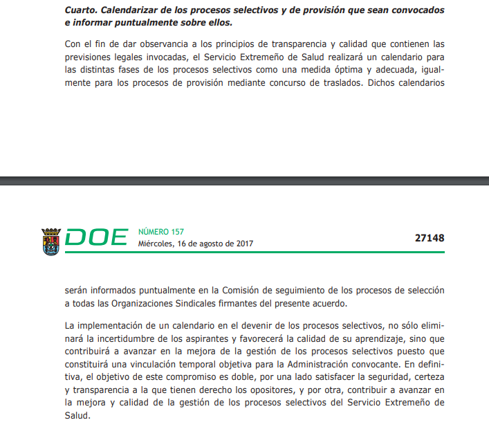 humanizasanidad's tweet image. En 2017, el #SES se comprometió a implementar un #calendario para las distintas fases de sus #procesosselectivos. doe.juntaex.es/pdfs/doe/2017/…