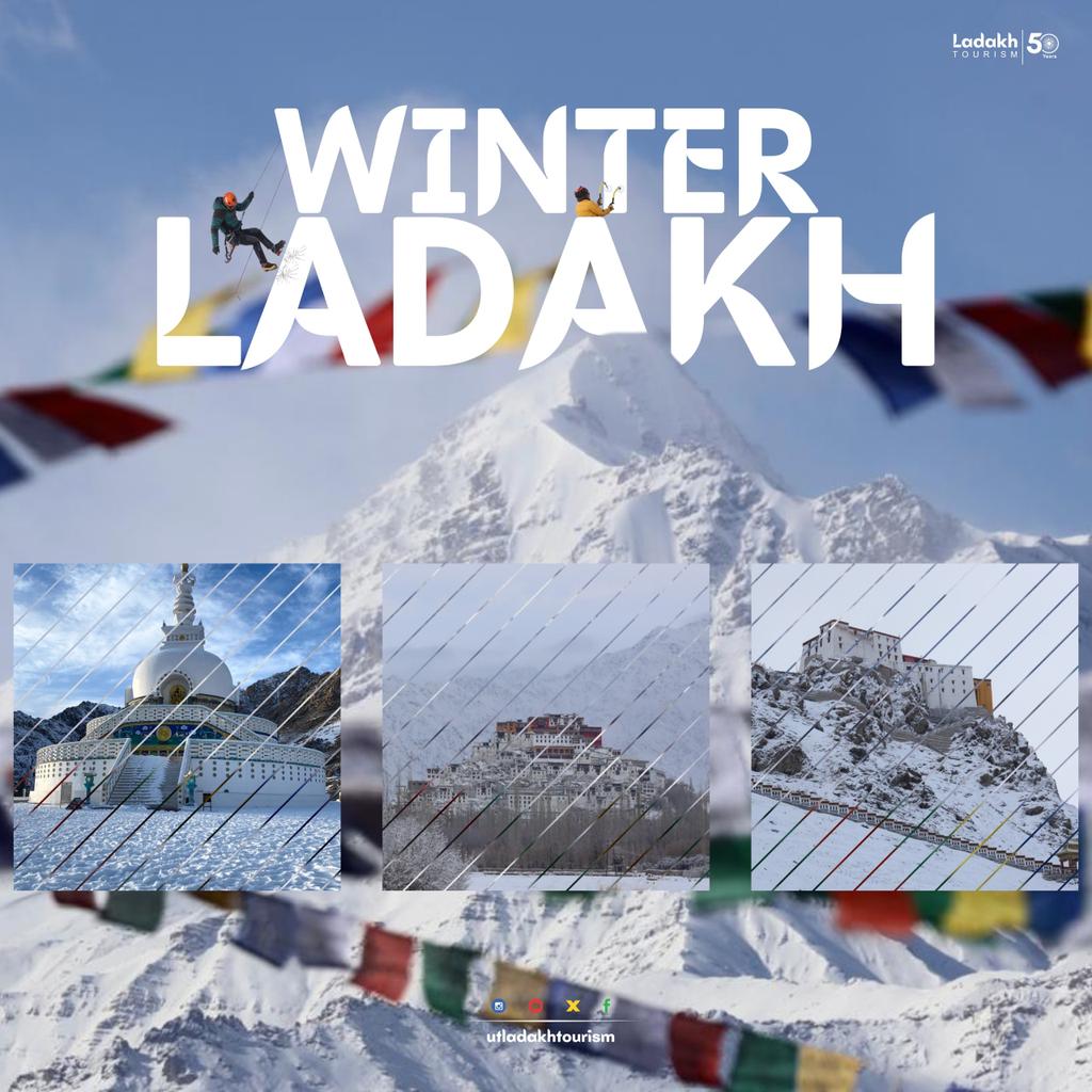 utladakhtourism's tweet photo. With the temperature dipping below freezing point and snow blanket covering the higher reaches, winter has signalled its arrival in Ladakh.

#VisitLadakh #JulleyLadakh #WinterAhead #WinterLadakh #ChillainIndia 

@incredibleindia @tourismgoi @PIBTour https://t.co/1fYBTs8YOa
