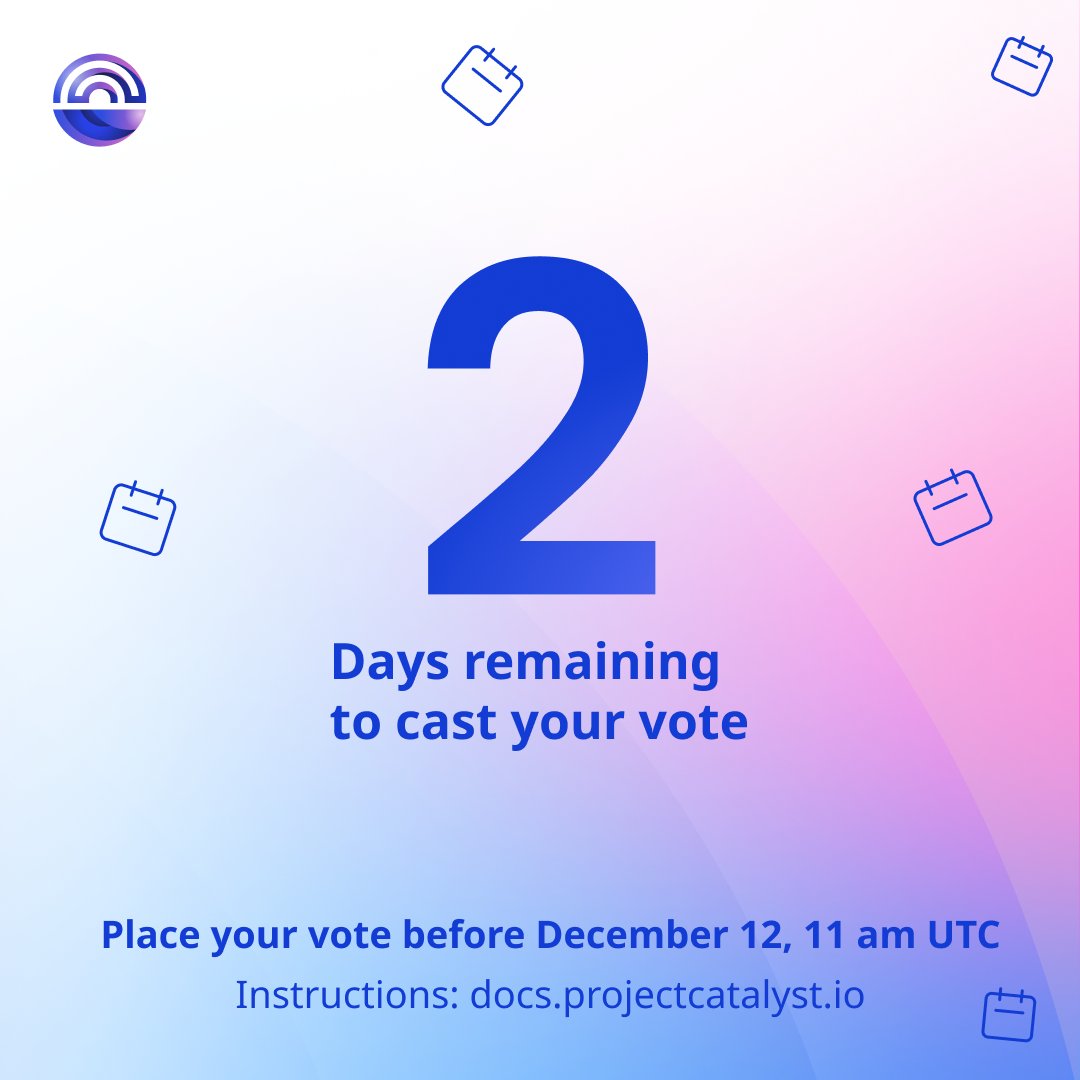 Catalyst_onX's tweet image. 📅 Final call for voters! #Fund13 voting closes at 11am UTC on December 12.  

⚠️ You have two days left to decide the future of Project Catalyst.
docs.projectcatalyst.io/current-fund/v…