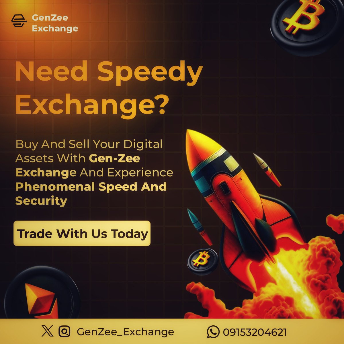 Godsheritage21's tweet photo. Flyer design for Gen-Zee Exchange, a brand offering lightning-fast digital asset transactions.
What do you think about the design? Feedback is welcome!
#GraphicDesign #CryptoConcept #DigitalExchangeDesign https://t.co/42fEXdCyg2