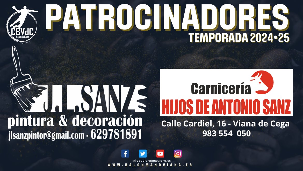 Hoy queremos agradecer a dos grandes patrocinadores que hacen posible nuestros proyectos:

J.L Sanz Pintura y Decoración: Profesionales en pintura para todo tipo de espacios.

Carnicería Hnos. Sanz: Calidad y tradición en cada producto. ¡Visítalos y disfruta de lo mejor!