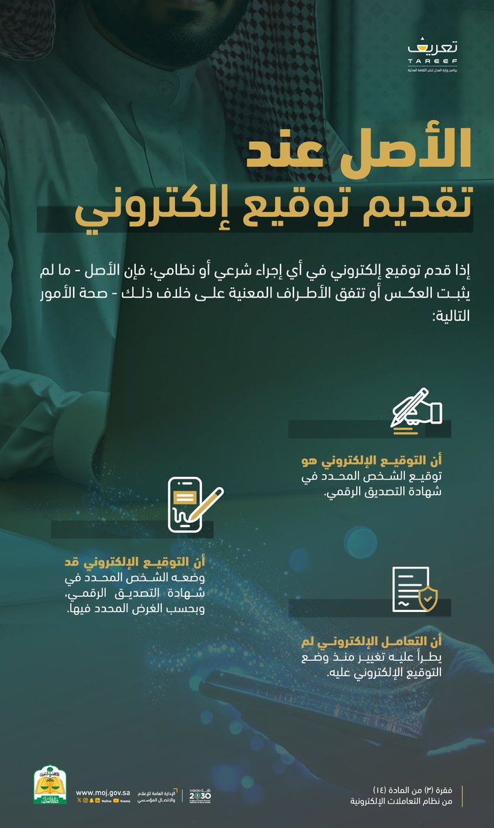 الأصل عند تقديم التوقيع الإلكتروني.
#تعريف_معرفة_وإثراء