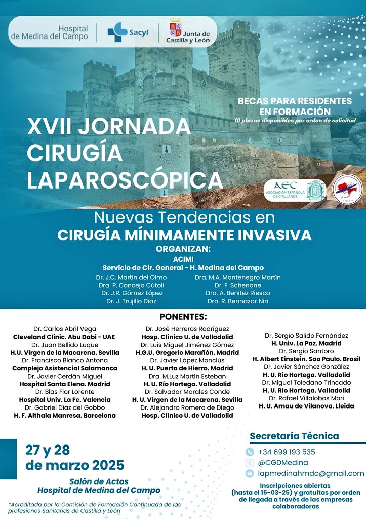 ¡𝗕𝗶𝗲𝗻𝘃𝗲𝗻𝗶𝗱𝗼𝘀 𝗮 𝗻𝘂𝗲𝘀𝘁𝗿𝗮𝘀 𝗫𝗩𝗜𝗜 𝗝𝗼𝗿𝗻𝗮𝗱𝗮𝘀 𝗱𝗲 𝗖𝗶𝗿𝘂𝗴í𝗮 𝗟𝗮𝗽𝗮𝗿𝗼𝘀𝗰ó𝗽𝗶𝗰𝗮!
Descubre lo último en cirugía con:
✅ Cirugías en Directo 3D y 4K
✅ Inteligencia artificial
✅ Nuevas tendencias y temas innovadores en Cirugía Mínimamente Invas.