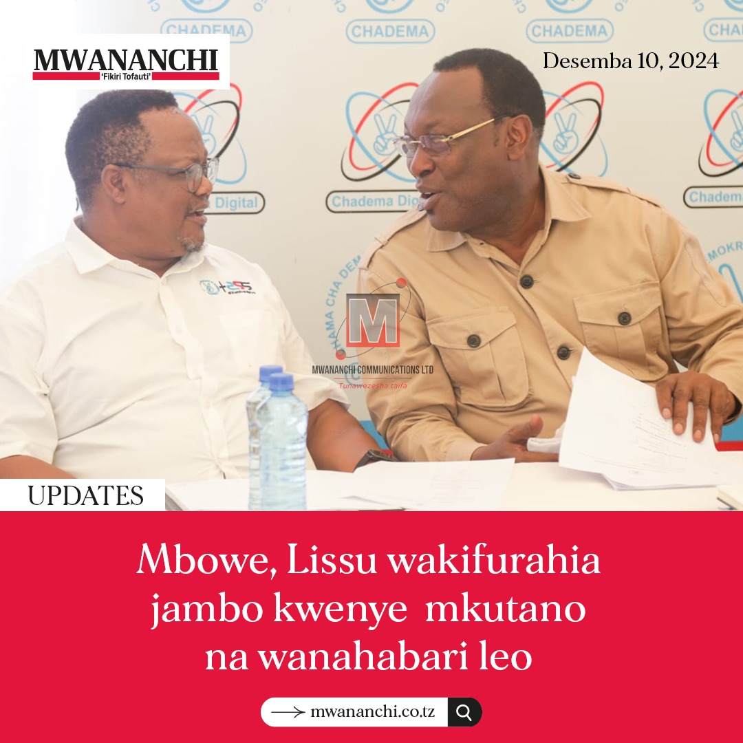 MwananchiNews's tweet photo. Mwenyekiti wa Chadema, Freeman Mbowe akifurahia jambo na Tundu Lissu ambaye ni Makamu Mwenyekiti wa chama hicho wakati wa mkutano na waandishi wa habari uliofanyika jijini Dar es Salaam. Mkutano huo pamoja na mambo mengine ulijikita kuzungumzia kuhusu uchaguzi wa serikali za mtaa uliofanyika Novemba 27,2024. Picha na Michael Matemanga
#mwananchiupdates
#tunaliwezeshataifa