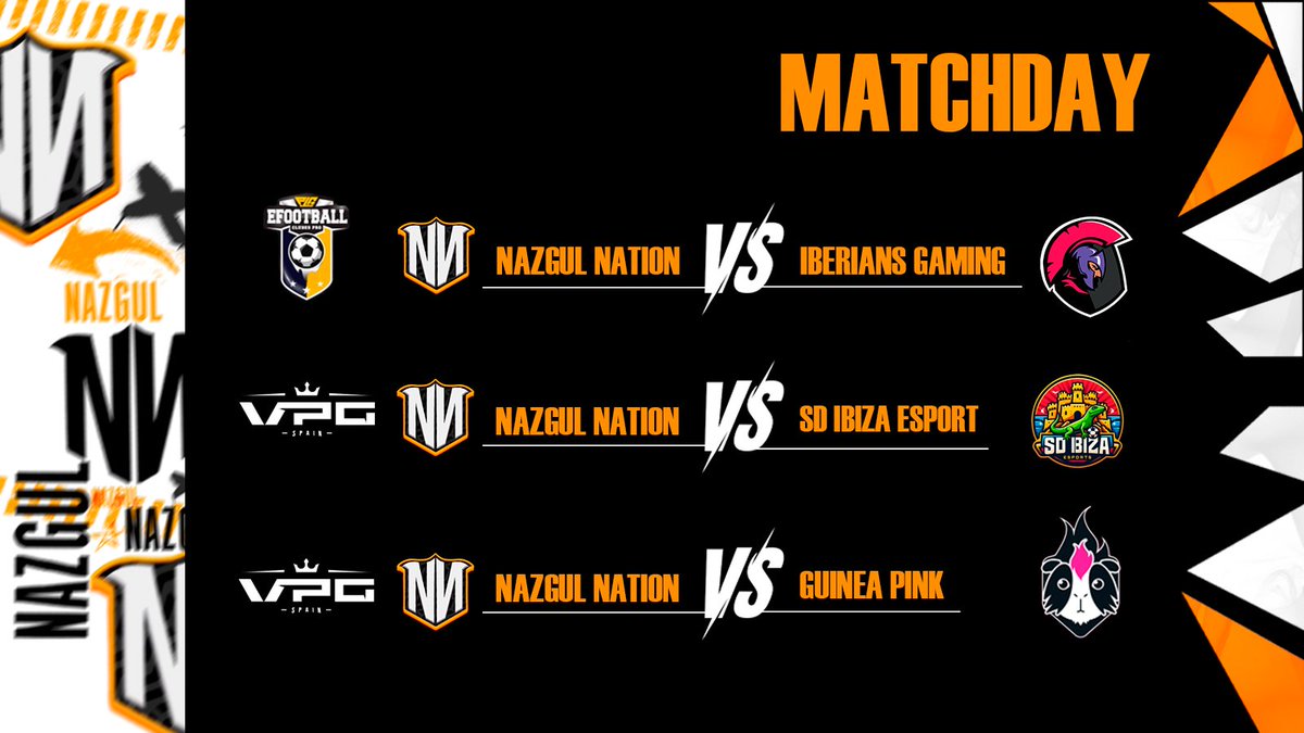 AurumHex's tweet photo. 🔶 MATCHDAY 🔶
A por todas chavales, seguimos creciendo 🔥
🏆 @PLGeFootBall 🆚 @IberiansGaming
🏆 @VPG_Spain 🆚 @sdibizaesports
🏆 @VPG_Spain 🆚 @GuineaPinkClub
#GoNN #GoNazgul #NagulOnTop https://t.co/7cJLMbq4zY