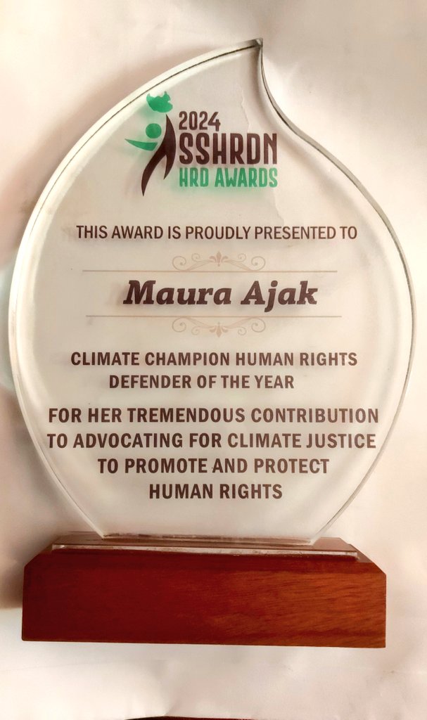 Maura_Ajak89's tweet photo. I'm humbled and honoured to receive the "Climate Champion Human Rights Defender of the Year Award"  @sshrdNetwork 
This is a reflection of a team work, efforts &amp; support. I'm dedicating this recognition to the people who were part of my journey.
#InternationalHumanRightsDay2024 https://t.co/H2evkwRjfH