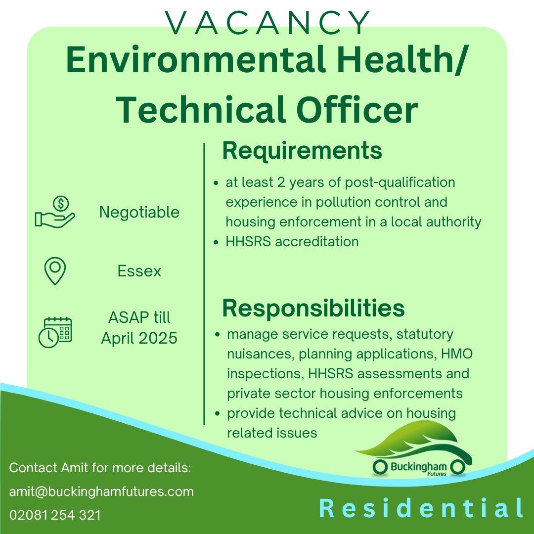 Buck_Futures's tweet photo. Check out the link below for more information.      

#environmentalhealth #environmentalhealthrecruitment #chooseenvironmentalhealth #buckinghamfutures #sustainability #gogreen #recruitment #jobs #UK #Vacancy https://t.co/Wnc5INyQ4x