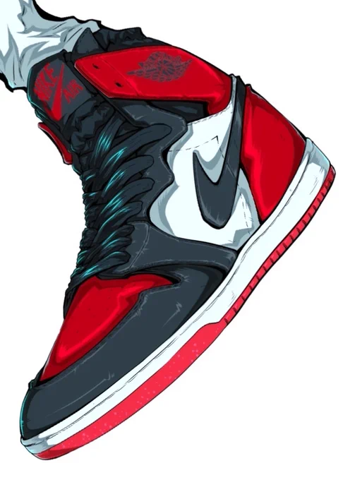 エアジョーダン1部分、色塗り完了完成&amp;投稿は明日を予定久々のAJ1×ブレイクダンスイラストなのでお楽しみに#エアジョーダン1 #スニーカー 