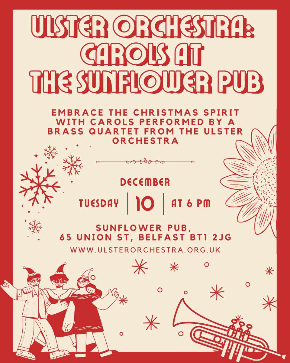 Ulster Orchestra (@ulsterorchestra) on Twitter photo Join our Ulster Orchestra brass quartet for Christmas carols at the <a href="/Sunflower_Pub/">Sunflower pub</a>, 6pm tonight. ๐๐บ Join our Ulster Orchestra brass quartet for Christmas carols at the <a href="/Sunflower_Pub/">Sunflower pub</a>, 6pm tonight. ๐๐บ