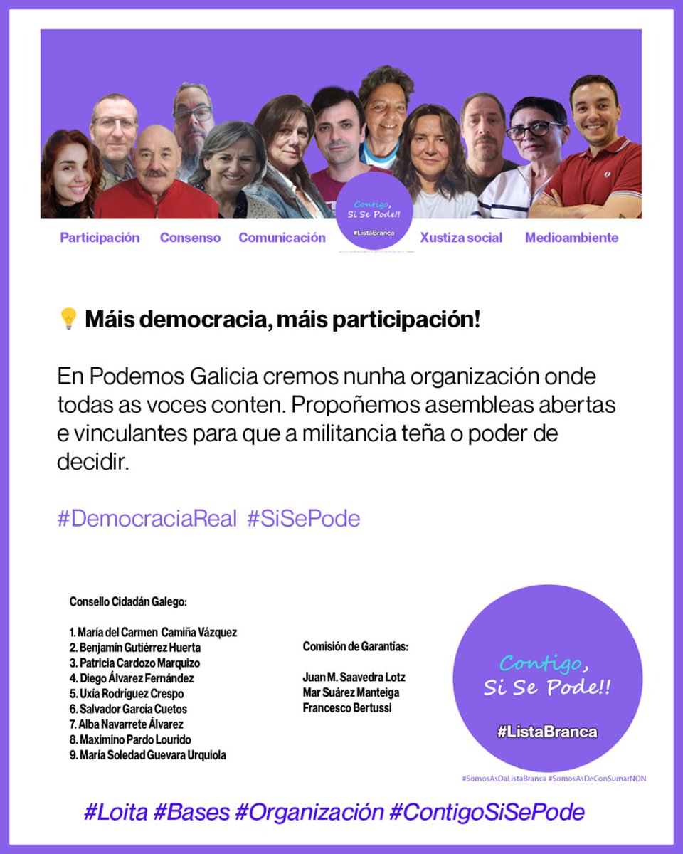 DINGO40378066's tweet photo. Elecciones al Consejo Ciudadano de Galicia.
Vota #ListaBranca
Entra en https://t.co/fWimFsiyxP y vota por órden los candidatos de tu preferencia.
Vota #ContigoSiSePode https://t.co/Wh283IyMUC